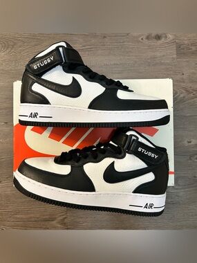 Nike Stussy x Air Force 1 Mid Black White deadstock size 10 DJ7840 002